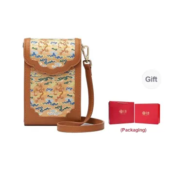 Pmsi Brocade One Shoulder Crossbody Cell Phone Pouch Trumpets Women's Brown