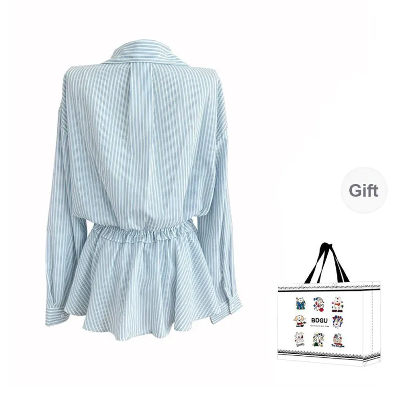 BDGU Skirt Set Women's Blue Stripes-1