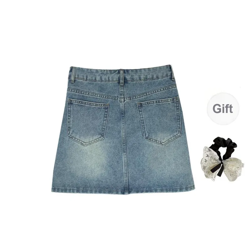 PAVEA Denim Short Skirts Women's Blue-1