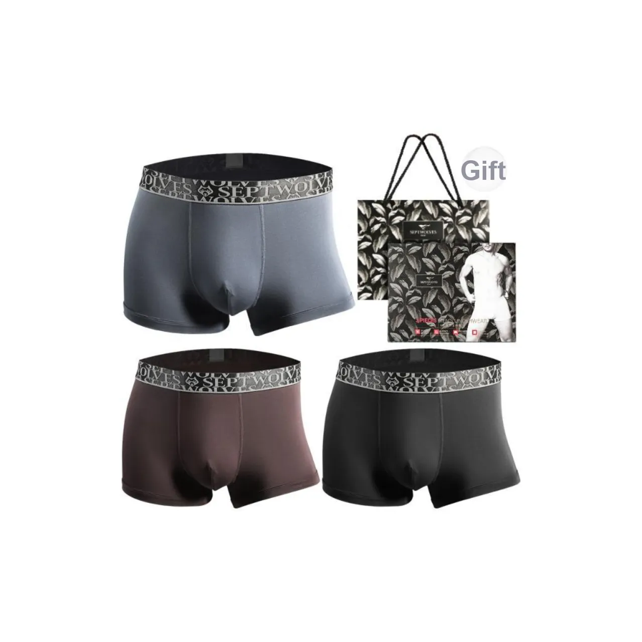 SEPTWOLVES Underwear Gift Box Men's 3 Pack Gift Box Set+Shopping Bag
