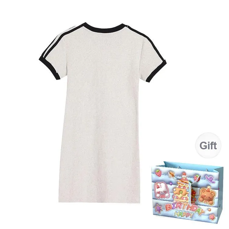 Gentle Welcome Short Sleeved Dress Women's White Gray-1