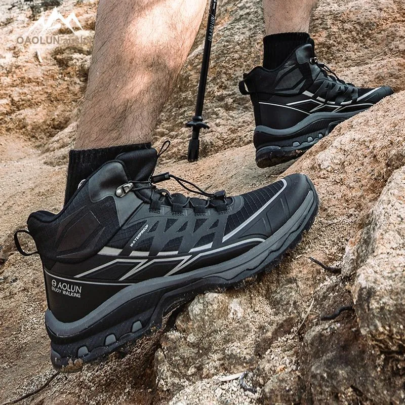 Auron Anti Slip And Wear Resistant Water Resistant Mid Top Hiking Shoes Men's Black-3