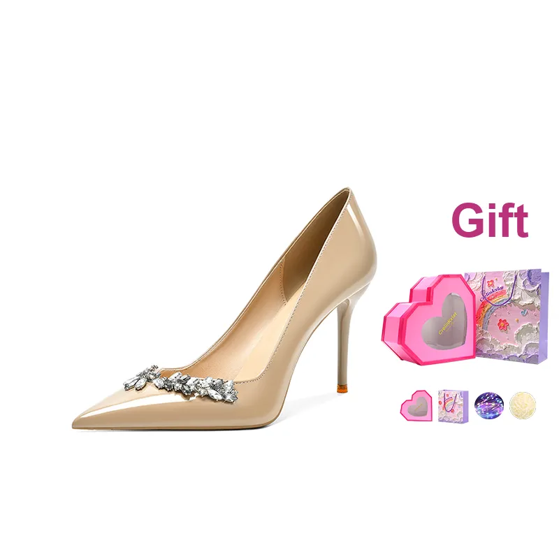 Crelinkxlat The Gift Box Is Luxurious, And The Rhinestones Are Elegant And Generous Slim Heel High Heels 8cm Women's-11