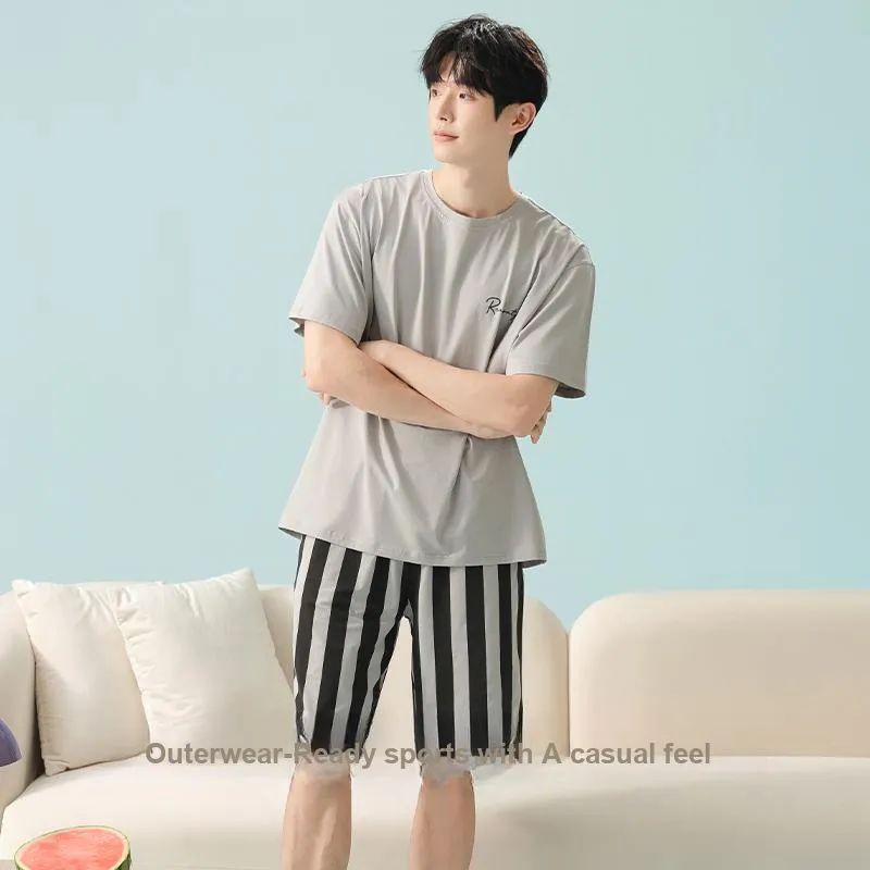 White Ran Pajama Set Men's Gray-5