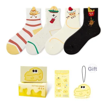 COTTON CHEESE Mid Calf Socks Unisex Box 4 Pack