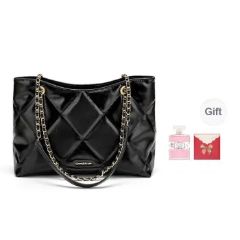 CinvaiKrose Cow Leather With Synthetic Leather Tote Crossbody Bag, Shoulder Bag Medium Size Women's Black/Ecru