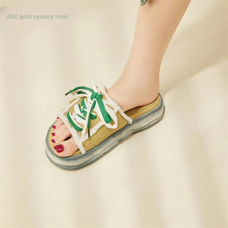 Jin Baichuan Leather Patchwork Odor Resistant Quick Dry Slide Slippers Women's-14