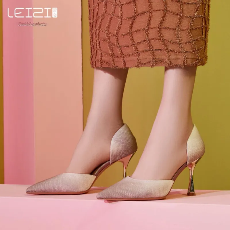 Lazi Slim Heel High Heels 8.5cm Women's Peach Pink-6