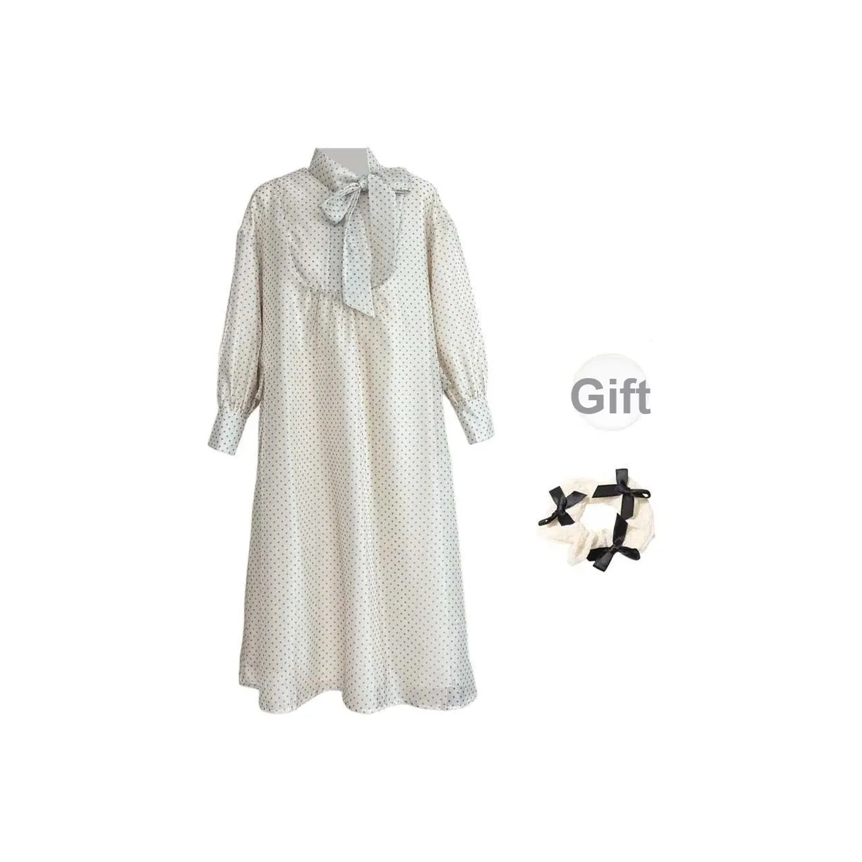 TURN UP Long Sleeved Dresses Women's Apricot+Bowknot Hair Tie Comes With
