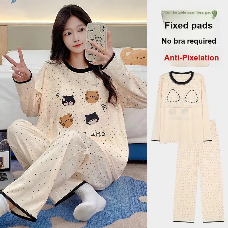 BONAS Pajama Set Women's Polka Dot Bear-7