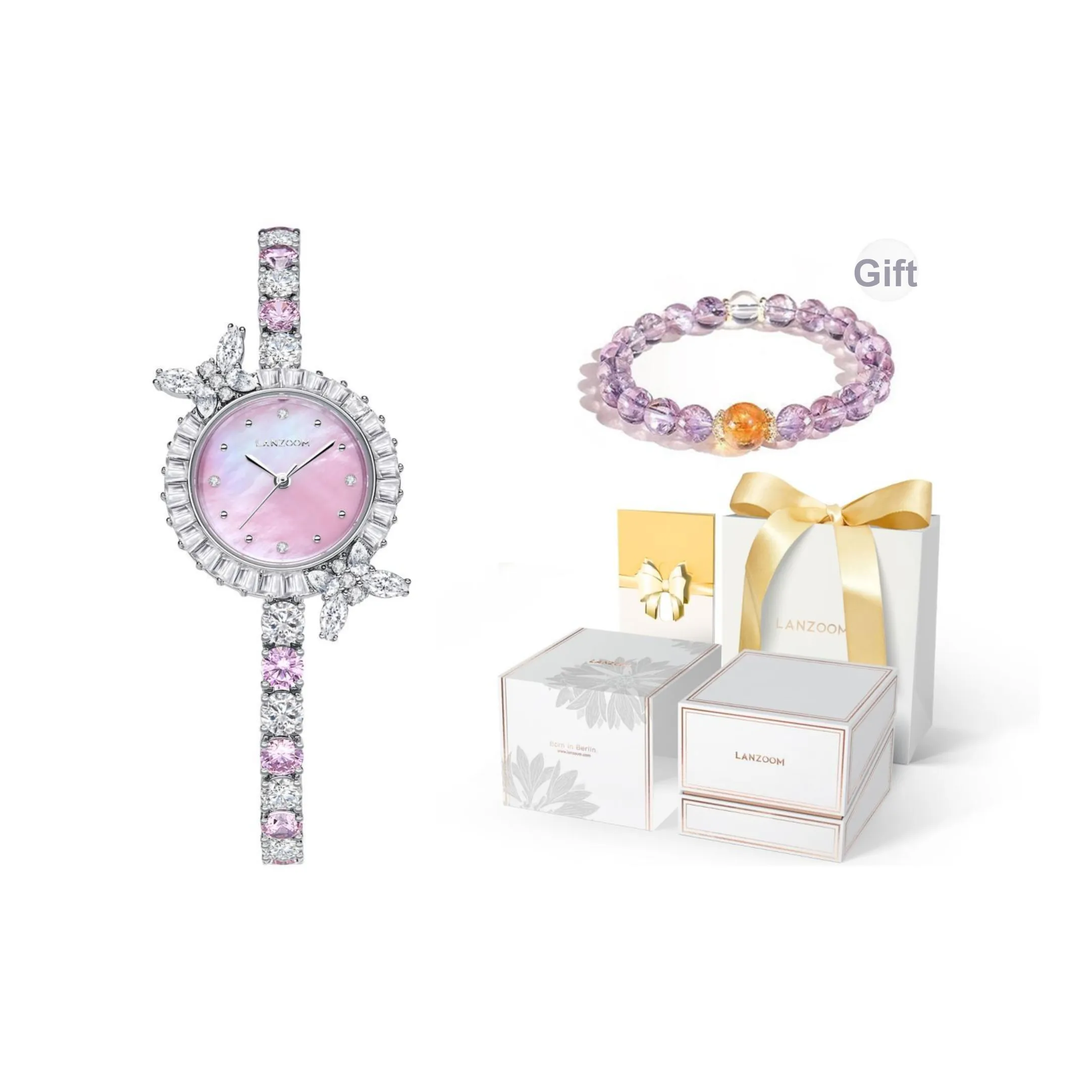 LANZOOM Кварцевый механизм Женские часы 28 мм Розовый