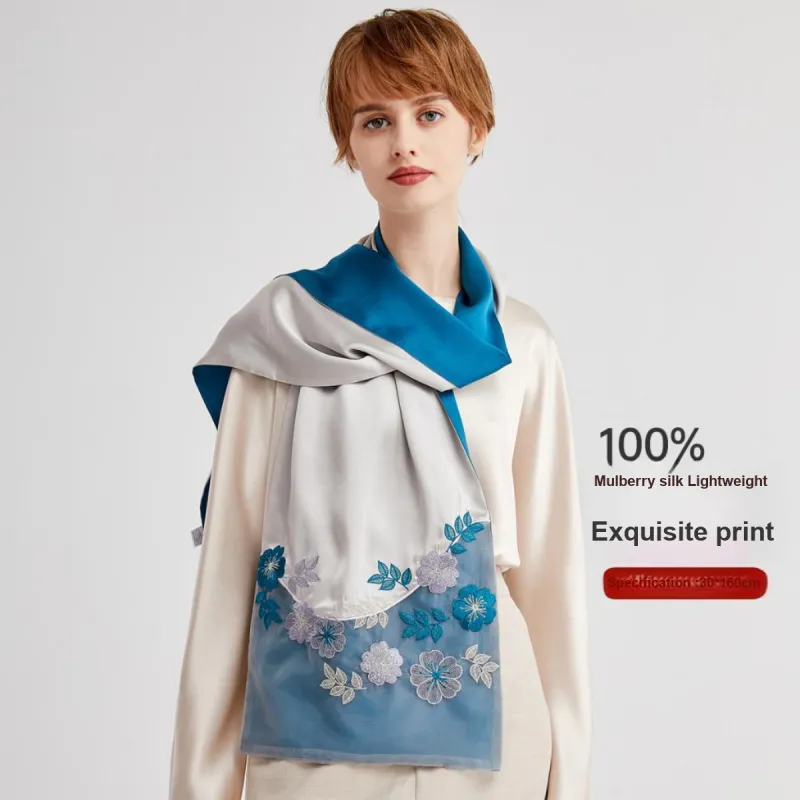 Red Bean 100% Mulberry Silk Scarves Women's-4