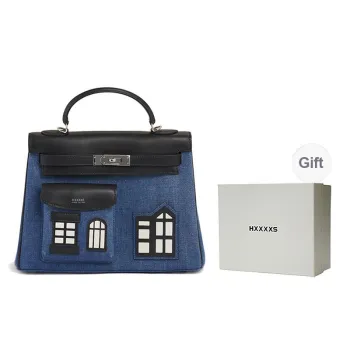 HXXXXS Cow Leather Mischief Collection One Shoulder Handbag Large Size Unisex Denim Blue