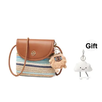 Joy&Mario Fabric, Synthetic Leather Shoulder Bag, Crossbody Bag Women's Rainbow/Beige Apricot