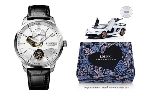 HAEMMER Automatic Mechanical Movement Genuine Leather Strap Mens Watches Cut Out Dial