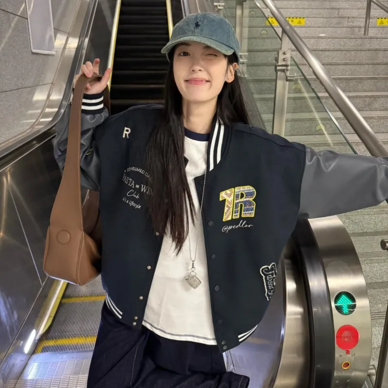 PEDLOR Baseball Jacket Unisex Navy Blue-2