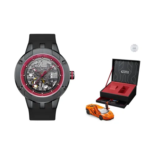 BONEST GATTI King Speed Коллекция Автоматический Механический Механизм Резиновый Ремешок Часы Мужские Черный Циферблат