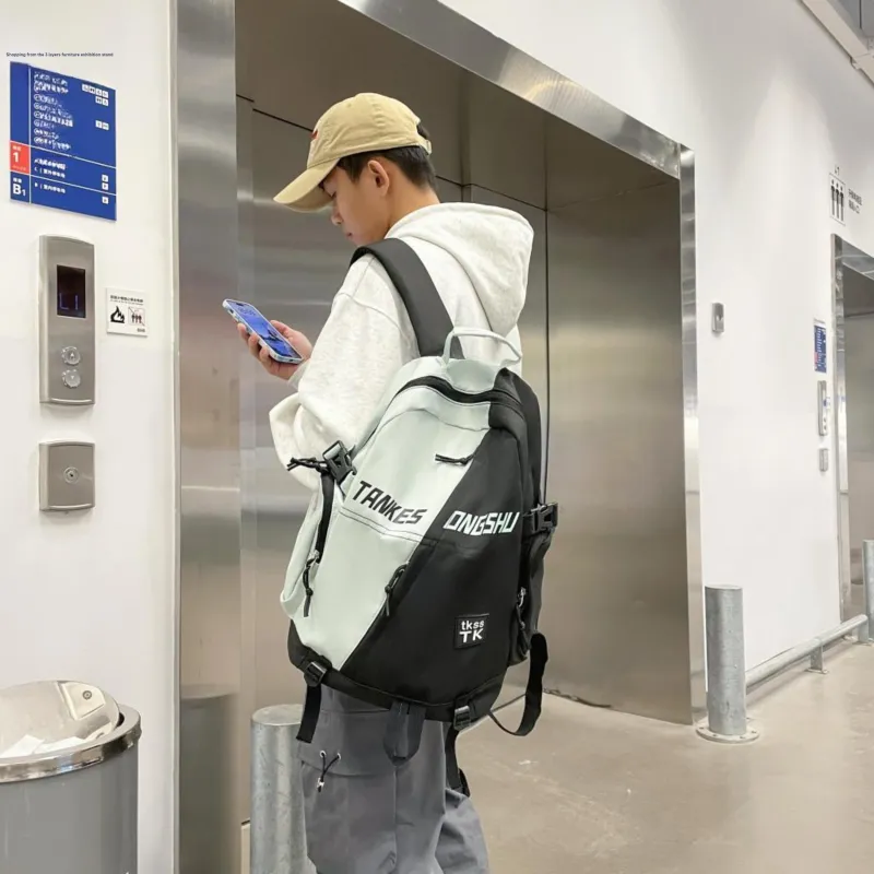 URBAN FOREST Nylon Backpack Unisex White/Red/Green/Blue-16