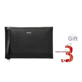 Sharkborough Cow Leather Clutch Medium Size Men's Black