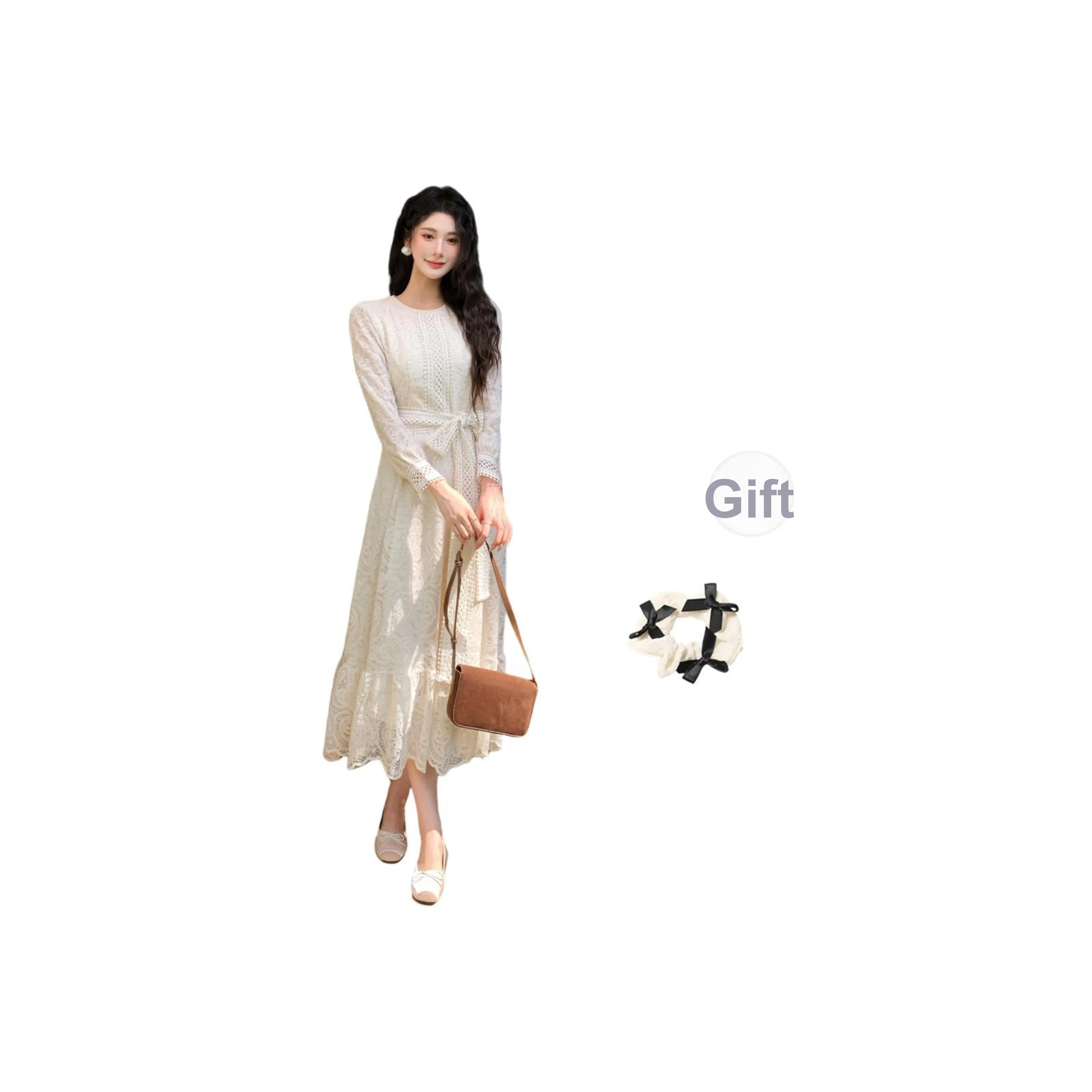 CPAURA Длинное платье с длинными рукавами женское