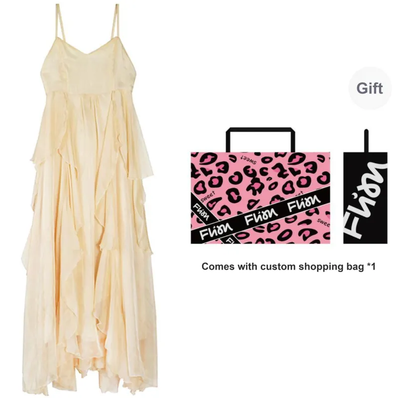 Vine Color Slip Dresses Women's Beige Yellow-4