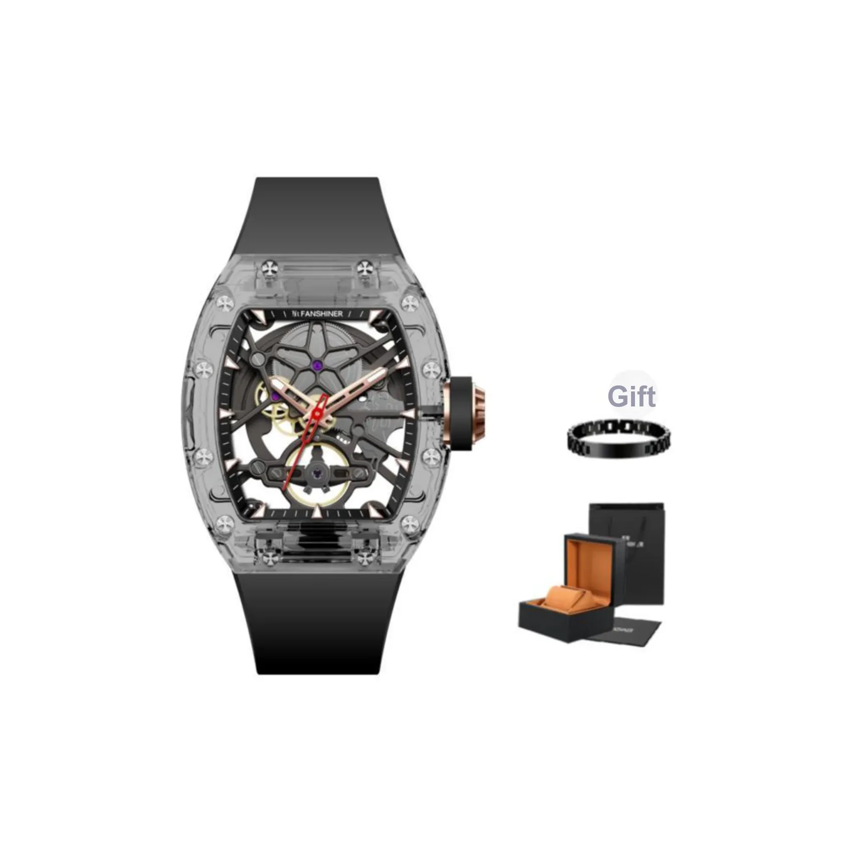 FR Mechanical Movement Eco Friendly Fluoroelastomer Strap Unisex Black Dial