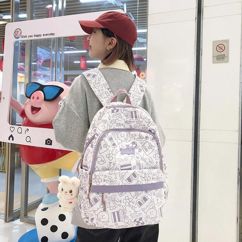 BUBM Nylon Backpack Unisex Black/Purple/Green/Blue/Pink-11