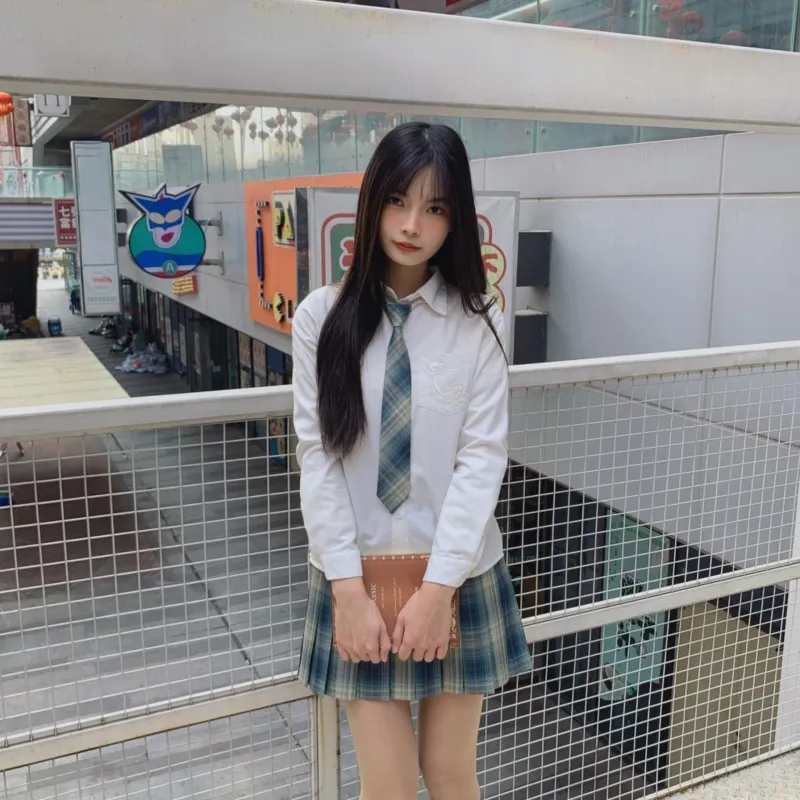 Ice Cream And Whale Uniforms Women's Jingsiyue Shirt+Qingluan Checkered Skirt Comes With Bow Tie+Hanger+School Emblem-2