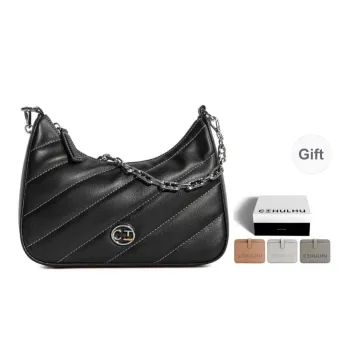 Cthulhu Split Cow Leather Twill Shoulder Bag Chain Detachable Twill Shoulder Bag Women's Milk Tea/Black