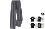 Dark Gray[Ice Silk Straight Leg Length Pants](Comes with Short-Sleeved T-Shirt)
