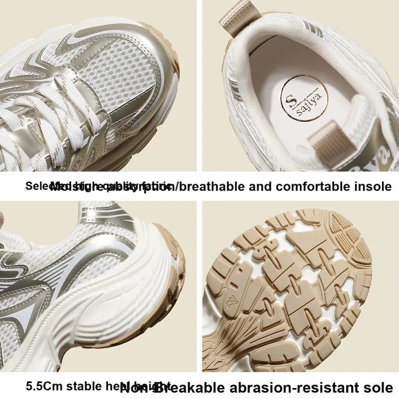 Safiya Cushioning Wear Resistant Breathable Supportive Low Top Chunky Sneakers Women's Gold-1