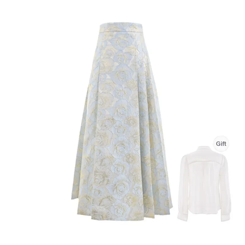 Blovelan Casual Long Skirt Women's Woven Gold Blue-1