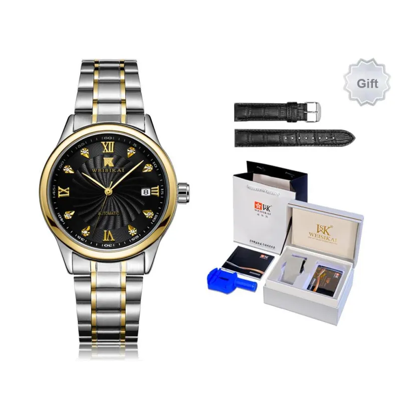 WSK Automatic Mechanical Movement Stainless Steel Watchband Men's Watches White Dial-3