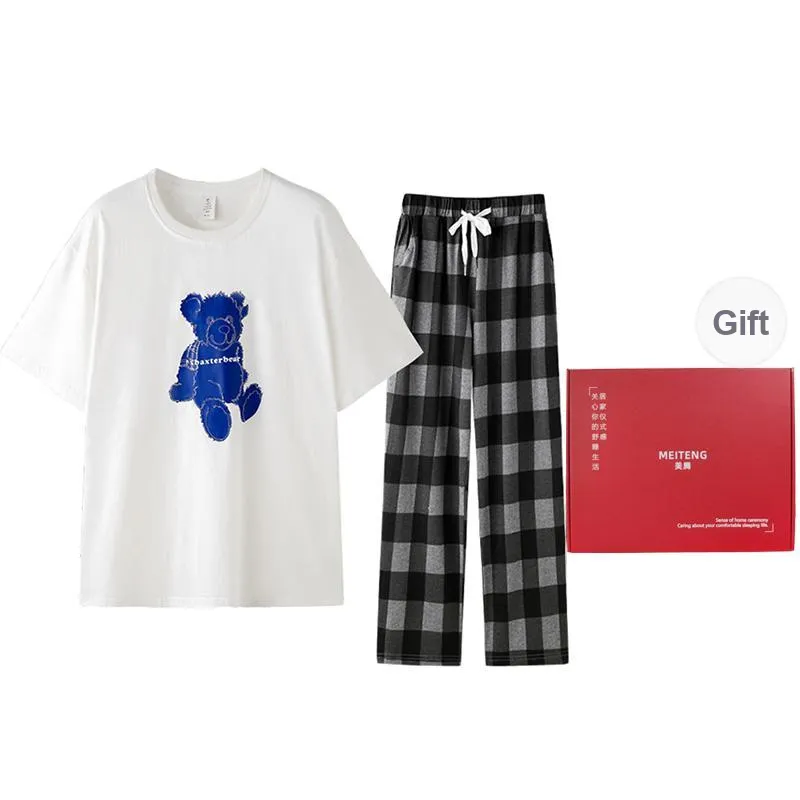 MEITENG Pajama Set Unisex White Black-0