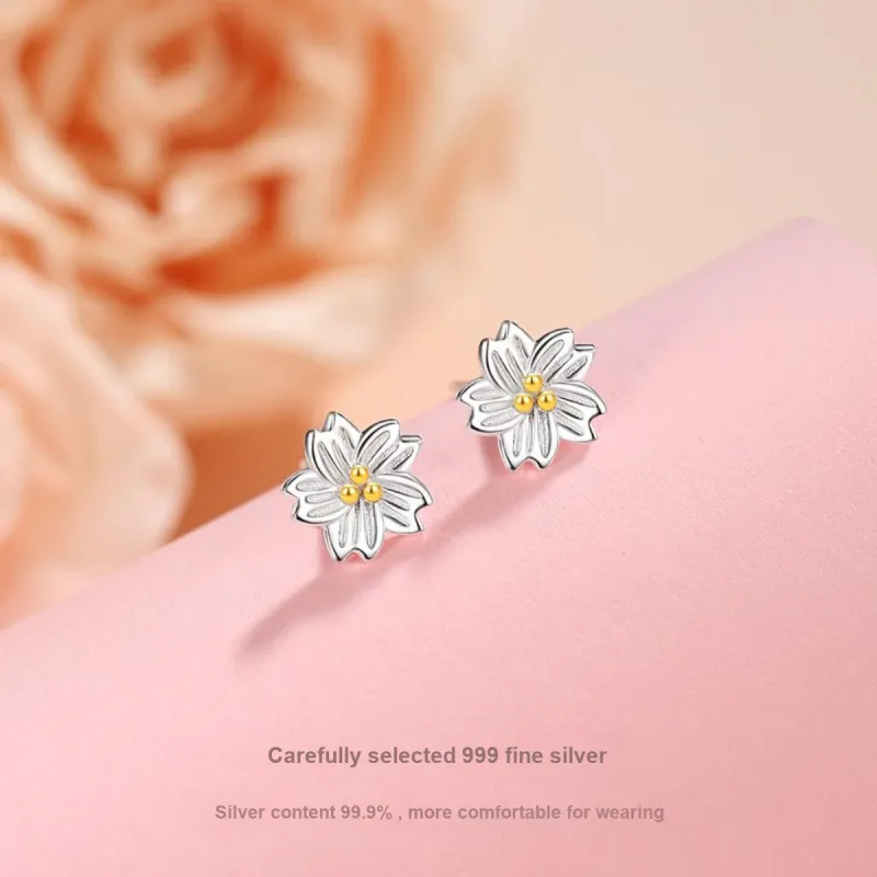 WINY 999 Fine Silver Stud Earrings Women's Silver & Yellow-4