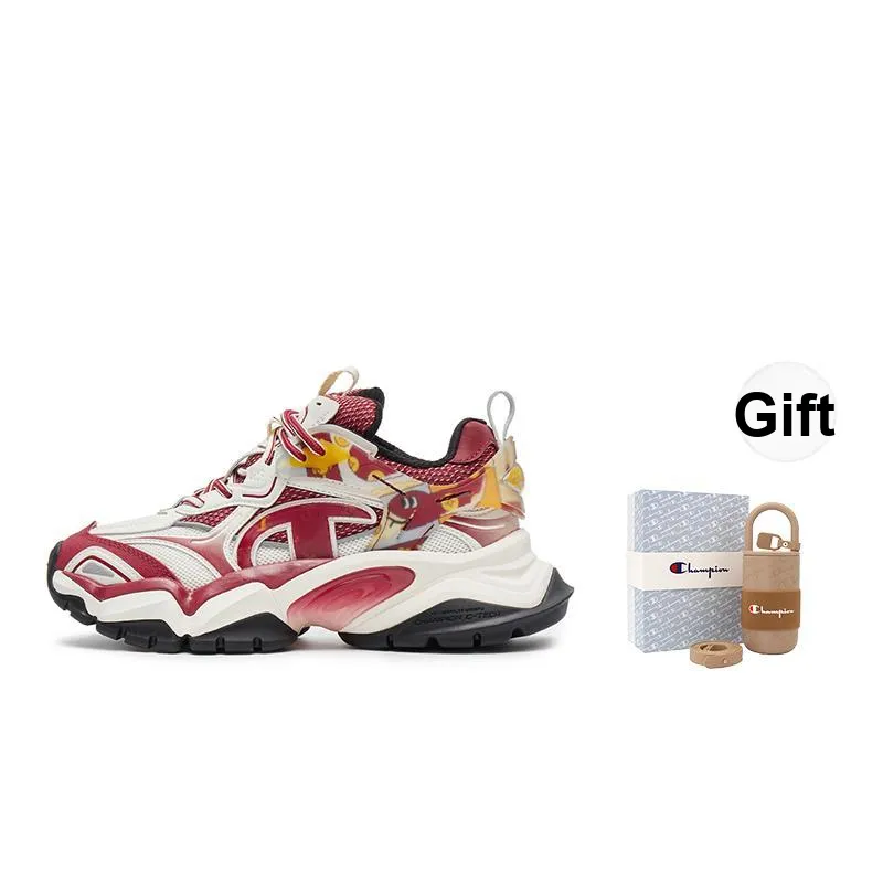 Champion Year Of The Snake Fang Shark Shoes Power Armor Low-Top Chunky Sneakers Men's Ash Red/Milk White