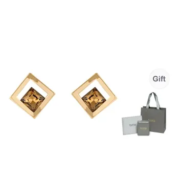 YPYN Geometric Stud Earrings Women's Coffee Gold