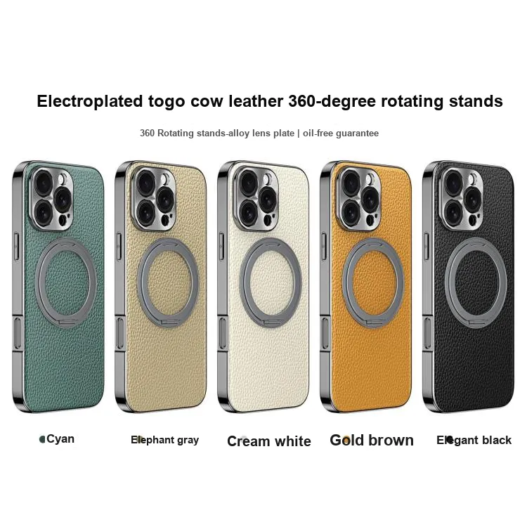 Record Star Leather Material Rotating Stand, Electroplated ToGo Phone Cases Compatibility IPhone16ProMa Business Formal-2