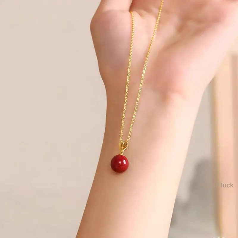Cuiya Golden Building Cinnabar Necklaces Women's-3