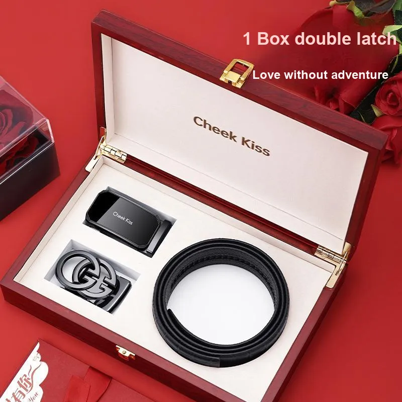 Cheekkiss Top Grain Cow Leather Litchi Grain Automatic Buckle Clothing Sets Leather Belts Men's 3.5cm-4