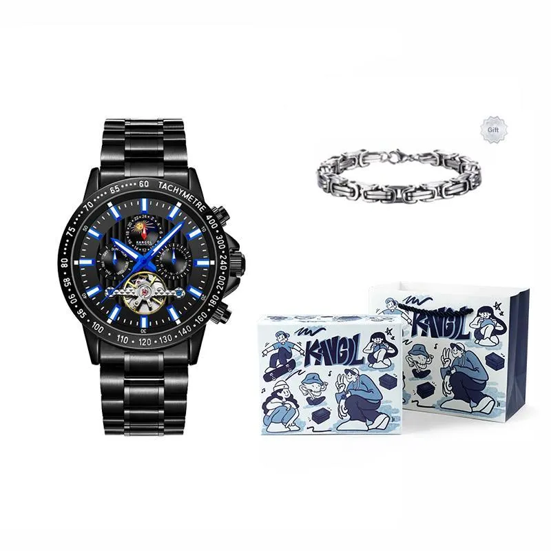 KANGOL Interstellar Series Automatic Mechanical Movement Stainless Steel Strap Watch Men's Watches Black Dial-59