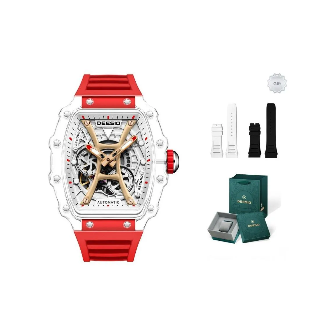 DEESIO Pirates Of The Caribbean Collection Automatic Mechanical Movement Rubber Strap Watch Men's Watches White Dial