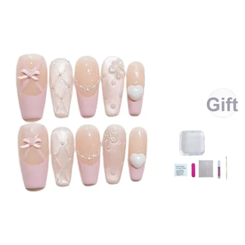 A Few More Cute Шахматный узор Бабочка False Nail Средний LADDER Нежно-розовый Smudge Однотонный