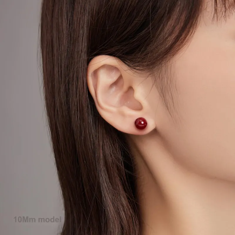 Cuiya Golden Building Cinnabar Stud Earrings Unisex-11