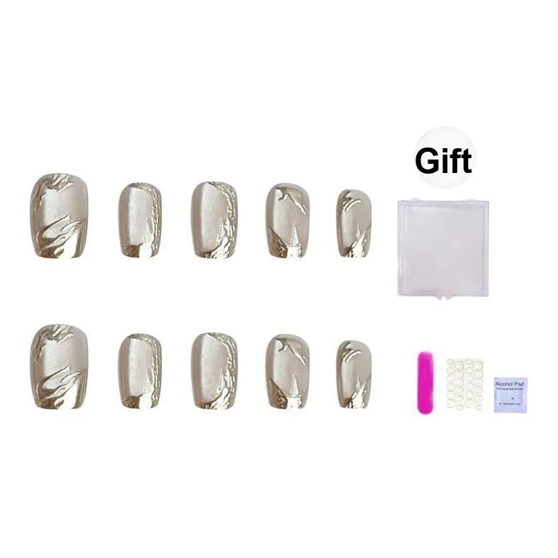 ORANOT Позолоченный 'Flowing Water' False Nail Trapeze Cropped French Coquette Style 16mm