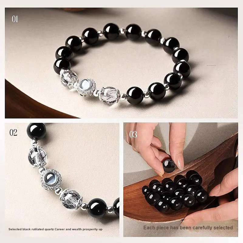 Lang Wind Natural Obsidian Bracelets Unisex-4