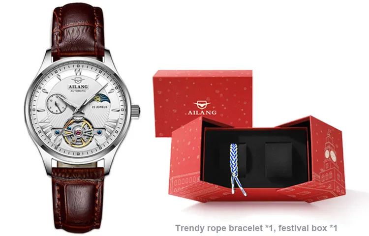 AILANG Automatic Mechanical Movement Genuine Leather Strap Watch Women's Watch White Dial-5