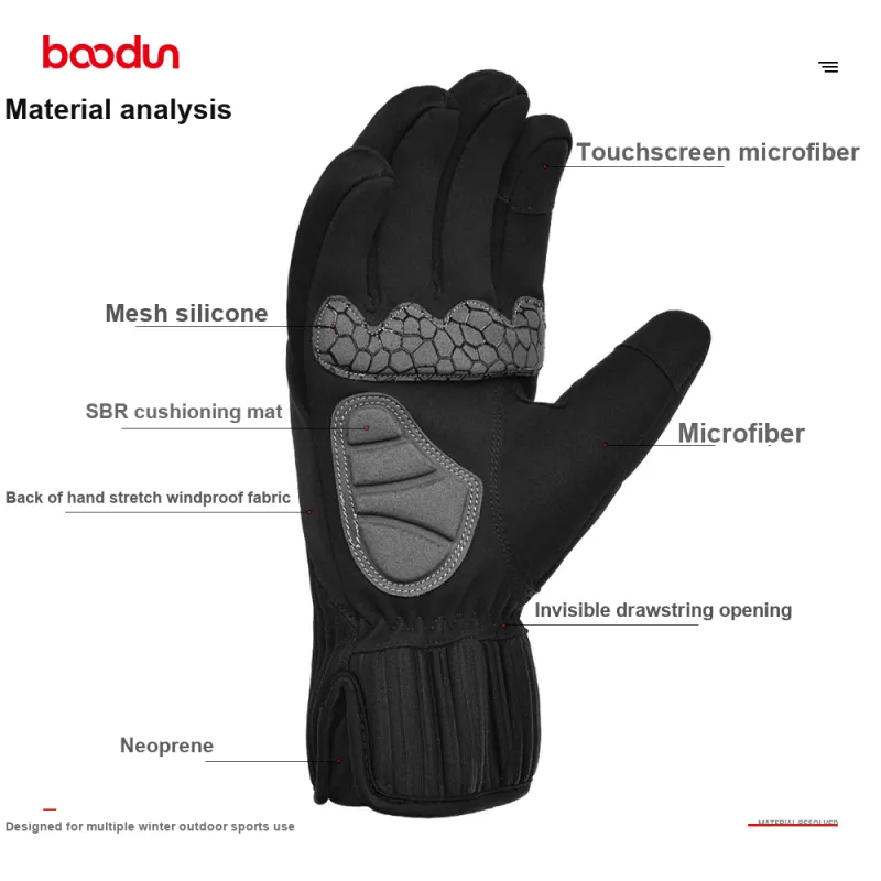 BOODUN Riding Equipment Cycling Glove Outdoor Driving Unisex Microfiber SBR Black-8