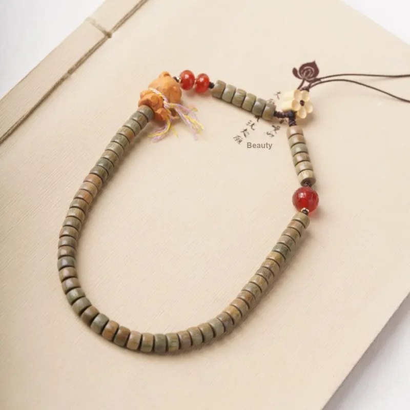 FANGYUANXIAOFU Green Sandalwood Bead Chain Unisex-1