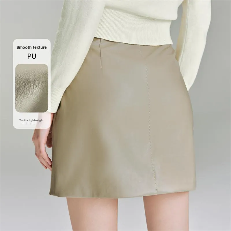 TAMMY TANGS Leather Short Skirts Women's Apricot-3